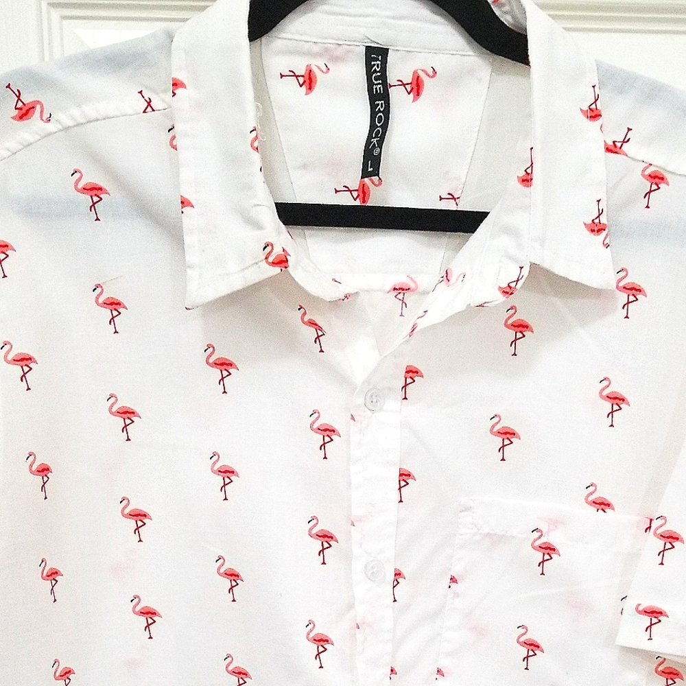 TRUE ROCK Flamingo Print Men's Collar Shirt